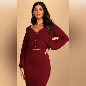 Lulu's Deep Red Buttoned Skirt Set